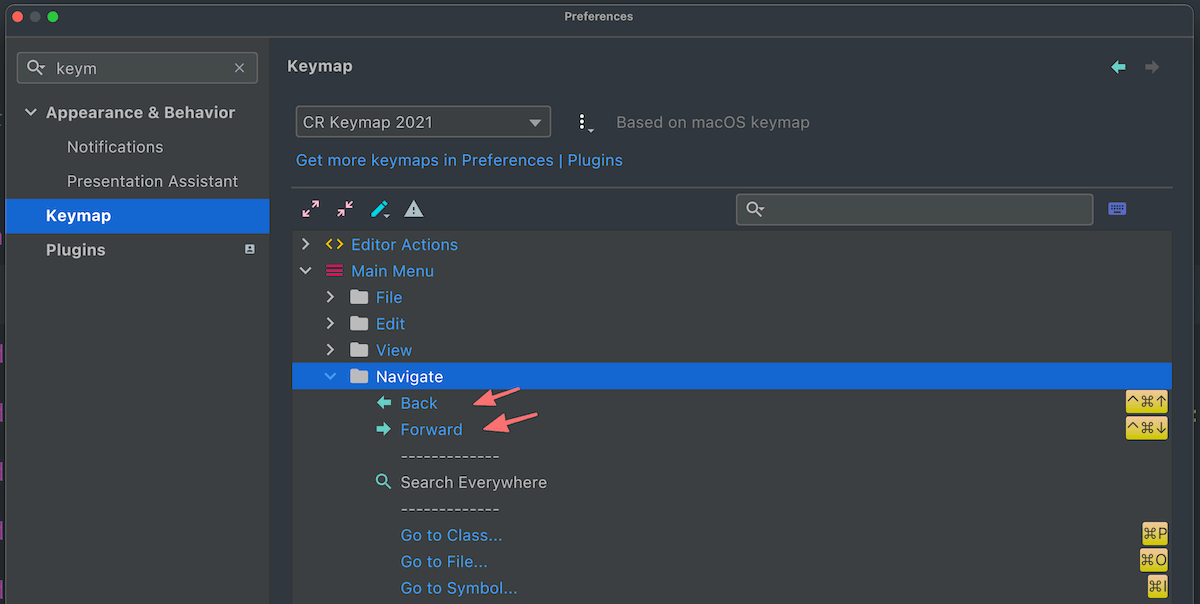 Screenshot of keymap showing the used shortcuts of the above video.